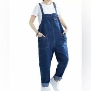 VTG Soojun Gardengirl Casual Loose Fit Baggy Denim Bib Overall Sz M Cotton